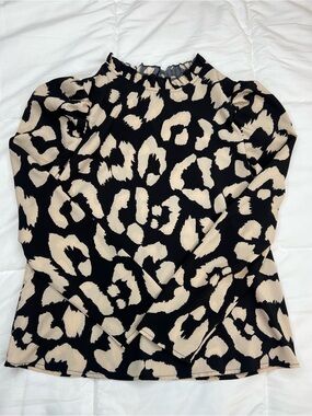 SHEIN Black & Cream Leopard Print Long Sleeve Top